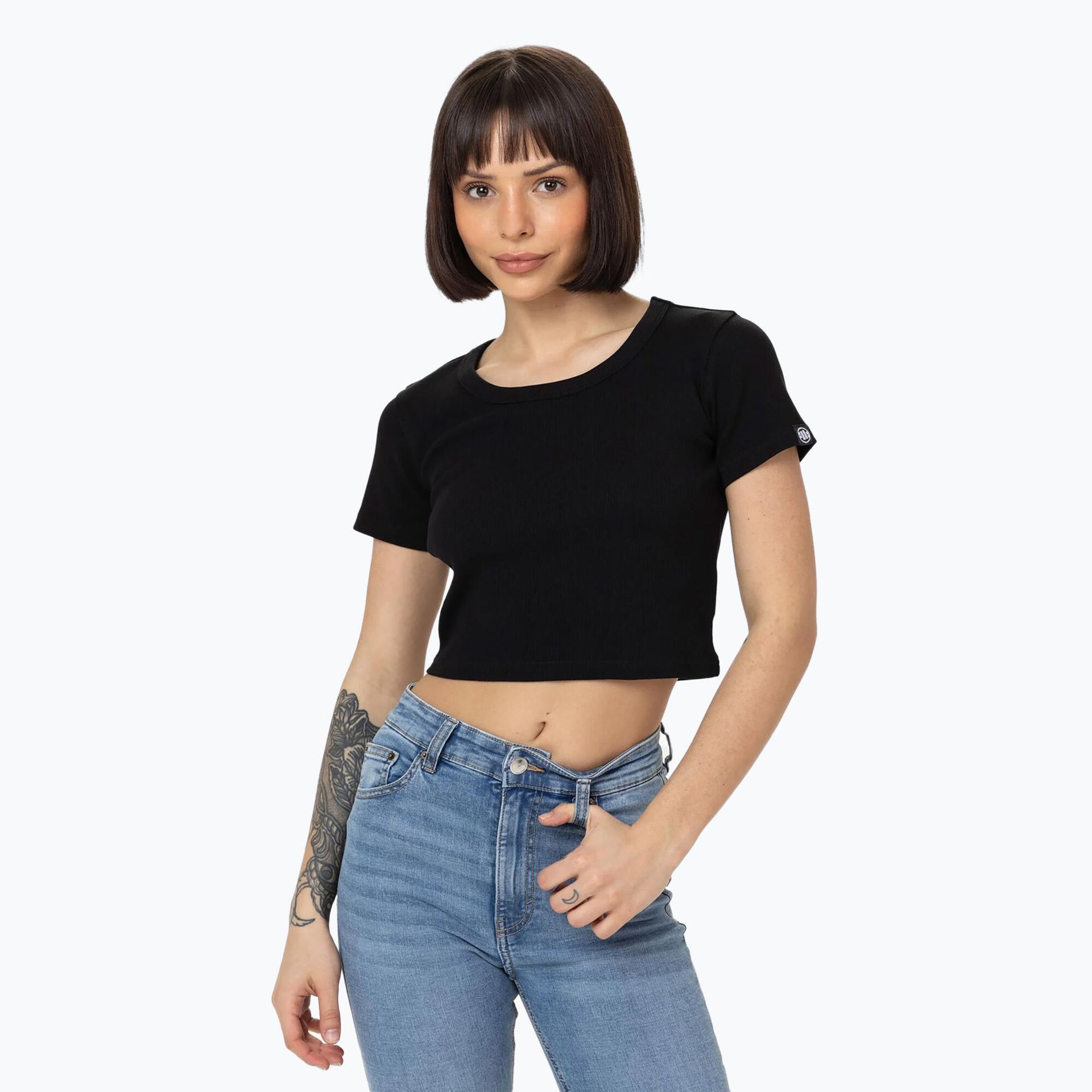 PITBULL KOSZULKA damska Heavy Weight 300 Rib Cropped T-Shirt '25 - Czarna S (34)
