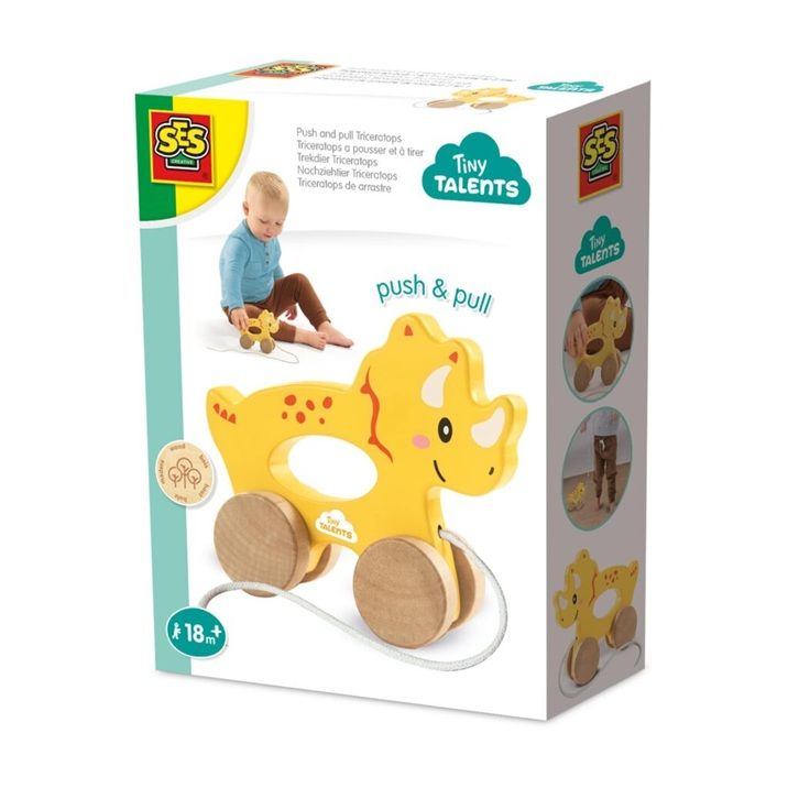 Pchaj i ciągnij 2w1 drewniany Triceratops - zabawka