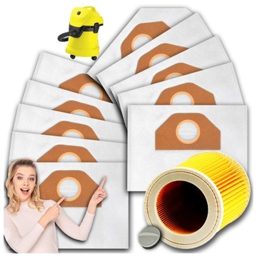10x Worki Do Odkurzacza Karcher WD3 Worek Wd 3 WD2 Wd 6 Se 4001 Plus Filtr