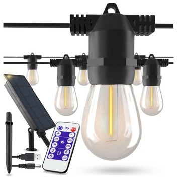 Girlanda Solarna Ogrodowa Lampki Solarne 10m 10X Żarówka Led E27 Pilot