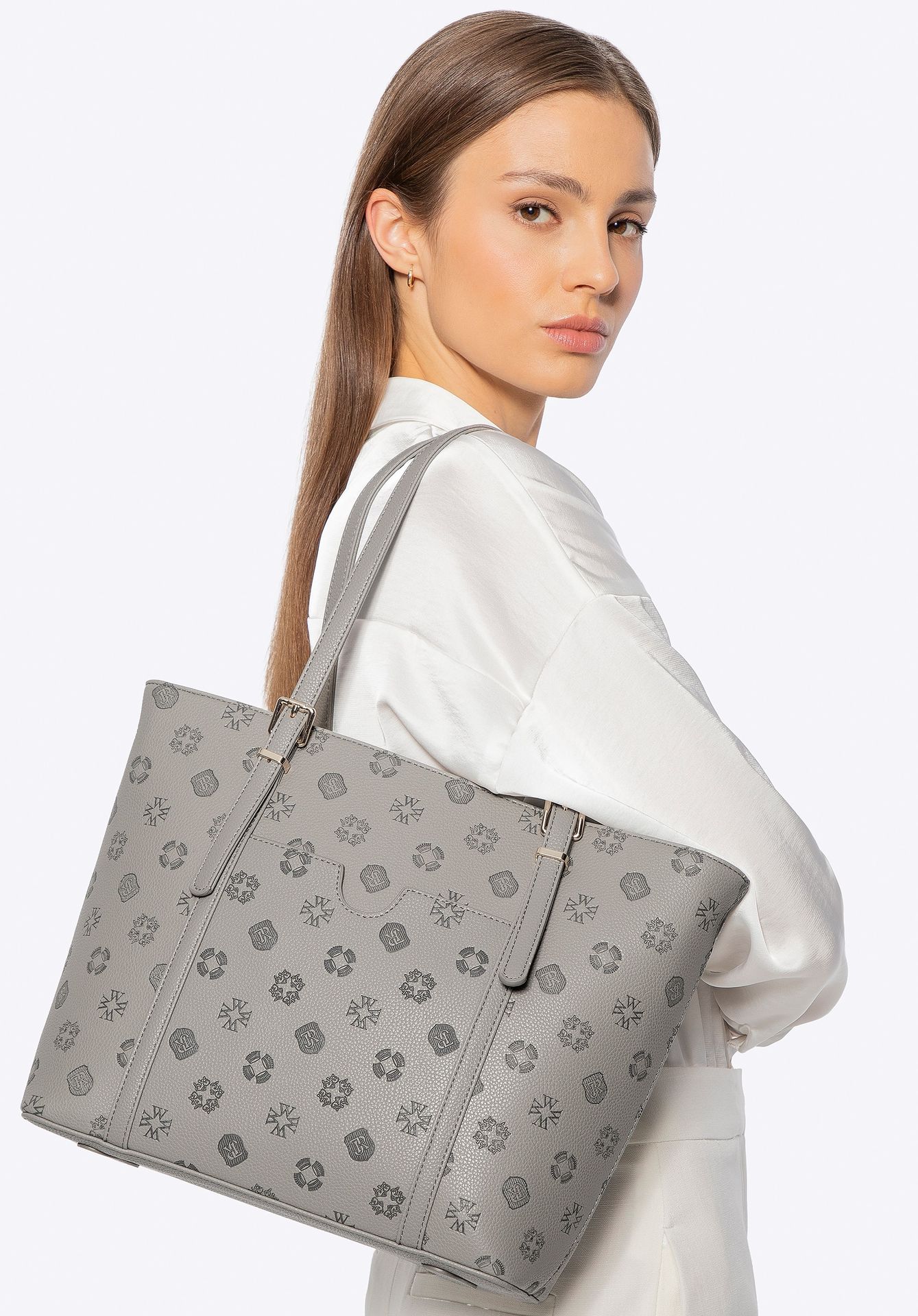 Damska shopperka z imitacji skóry w tłoczenie szara