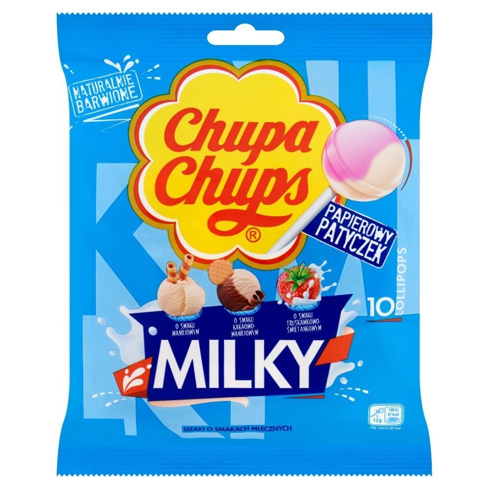Chupa Chups Milky Lizaki o smakach mlecznych 120 g (10 sztuk)