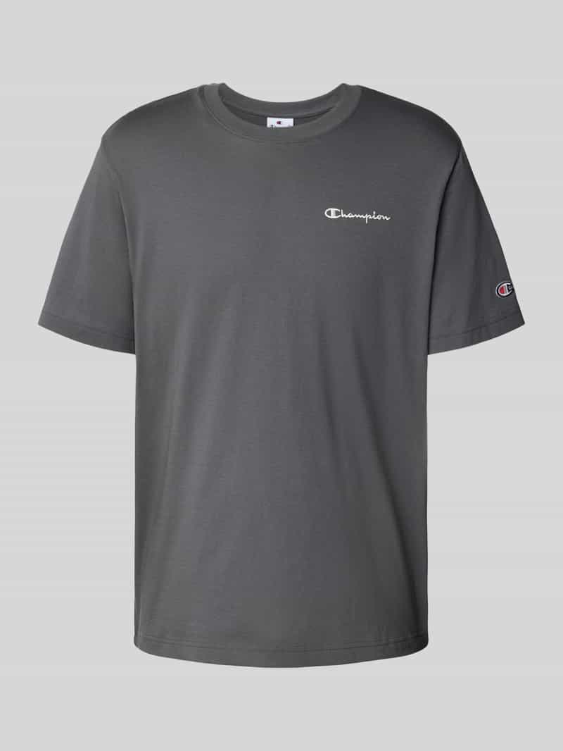 T-shirt z wyhaftowanymi logo i okrągłym dekoltem