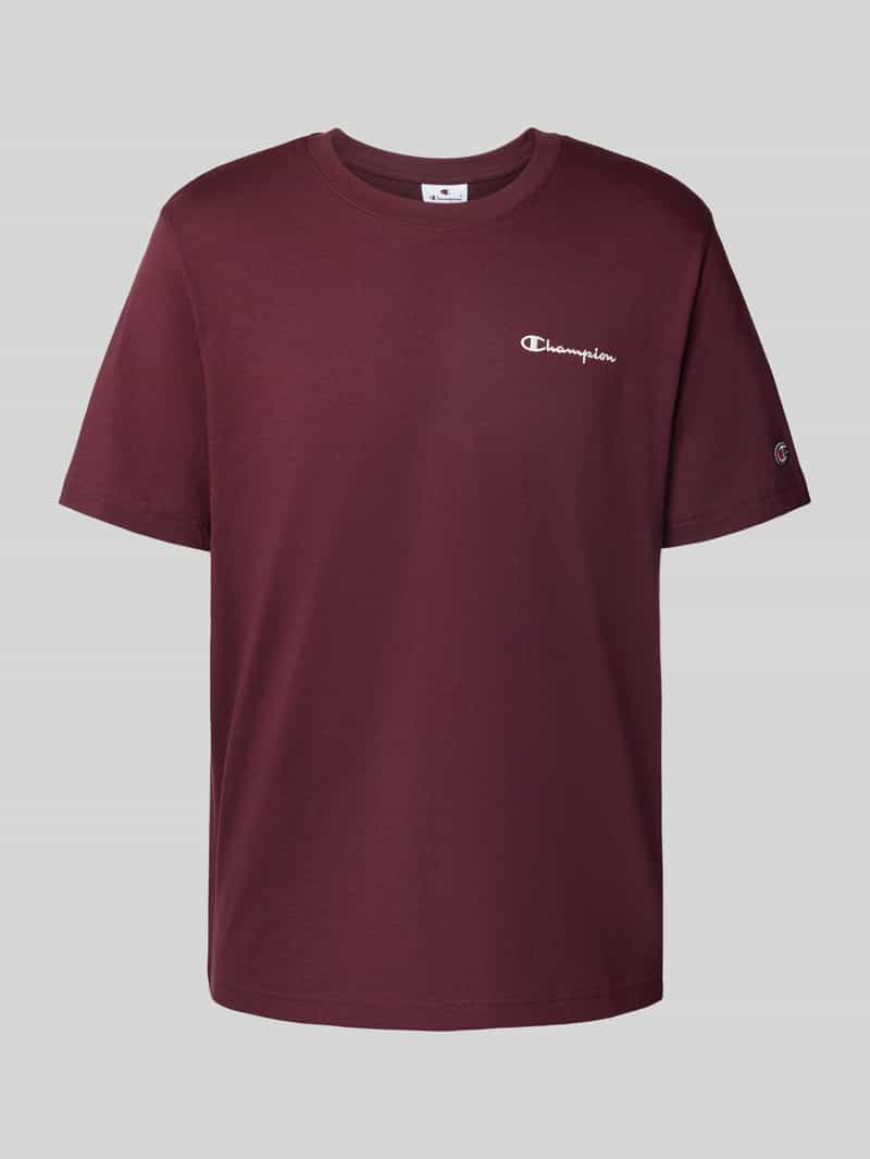 T-shirt z wyhaftowanymi logo i okrągłym dekoltem
