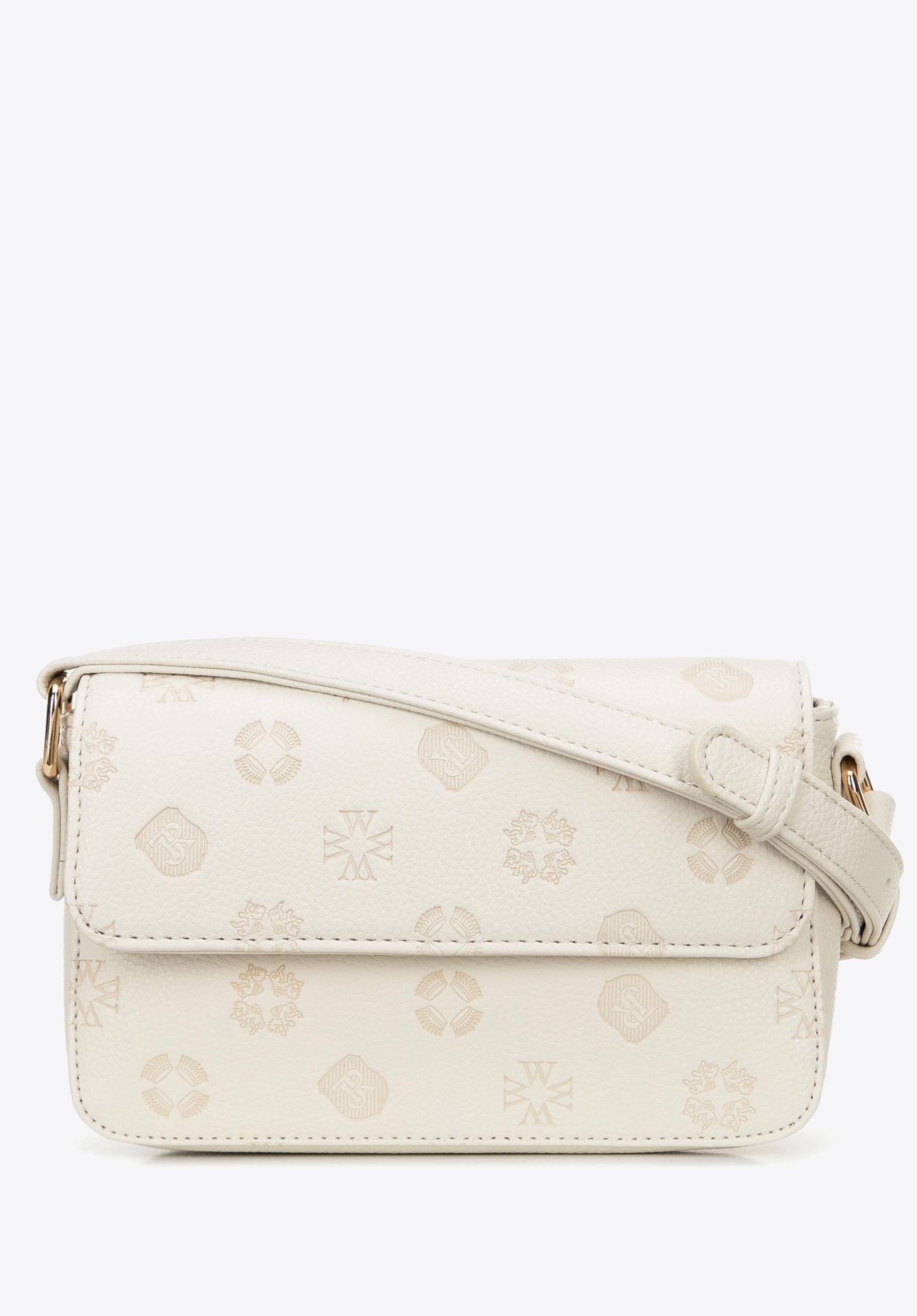 Damska listonoszka z ekoskóry w tłoczoną sygnaturę mała kremowa