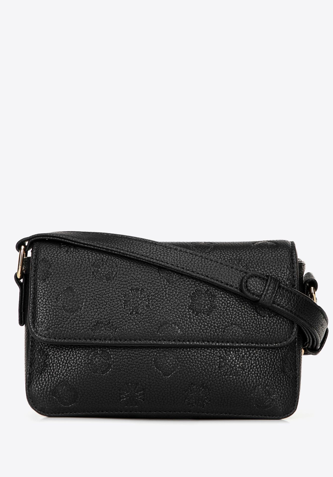 Damska listonoszka z ekoskóry w tłoczoną sygnaturę mała czarna