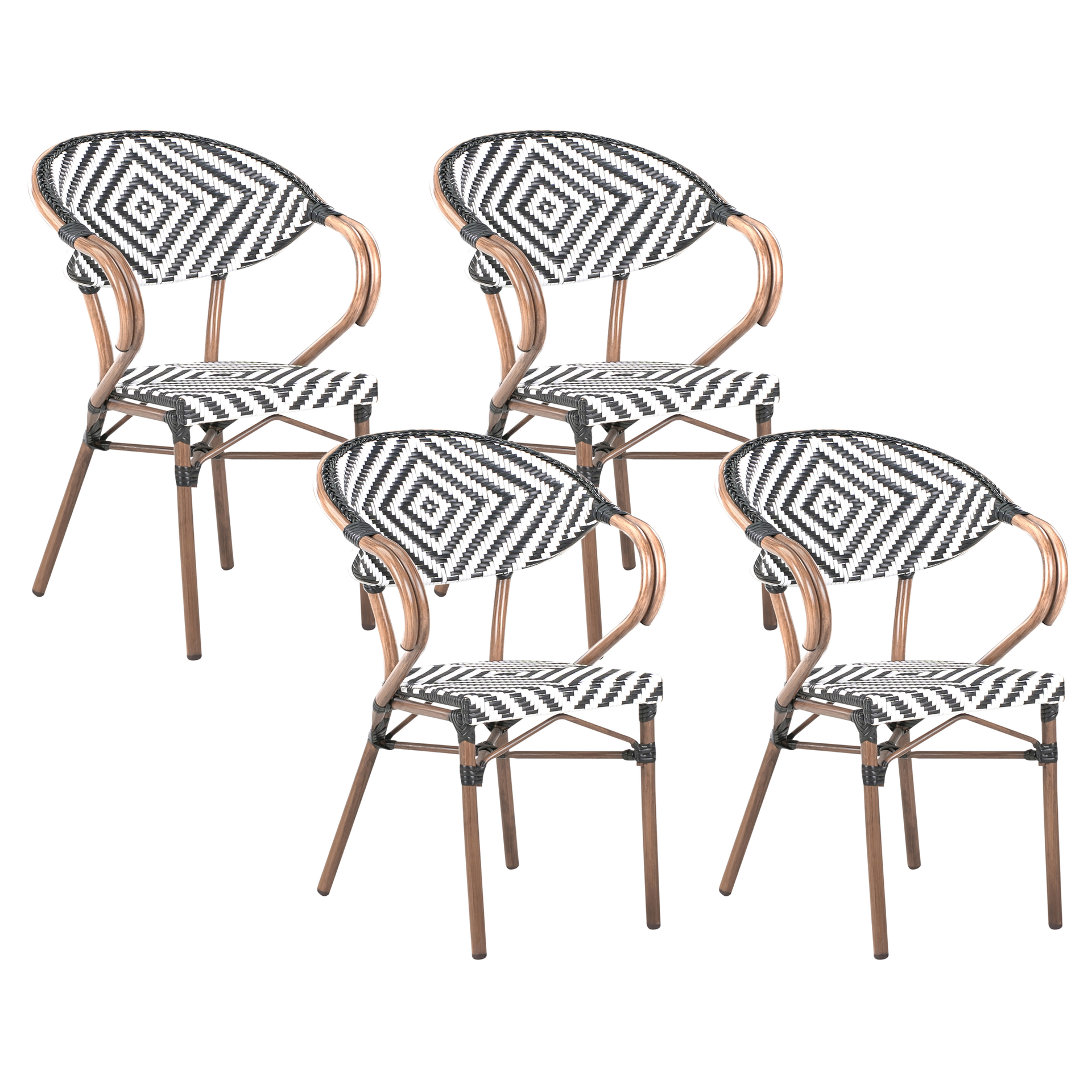 BELIANI Zestaw 4 krzeseł ogrodowych RIFREDDO Technorattan Czarny/ biały