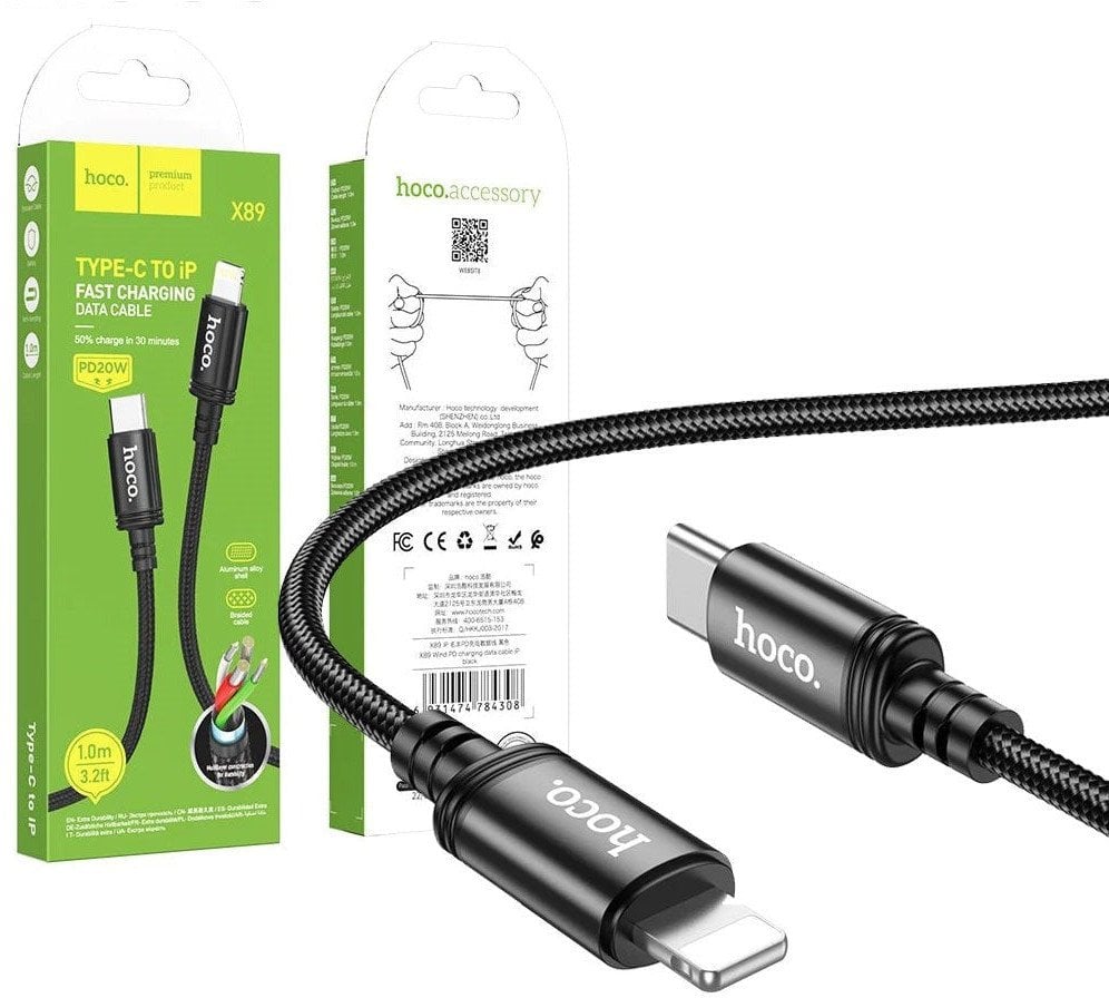Kabel USB C do Lightning Hoco PD 20W X89 1 m czarny