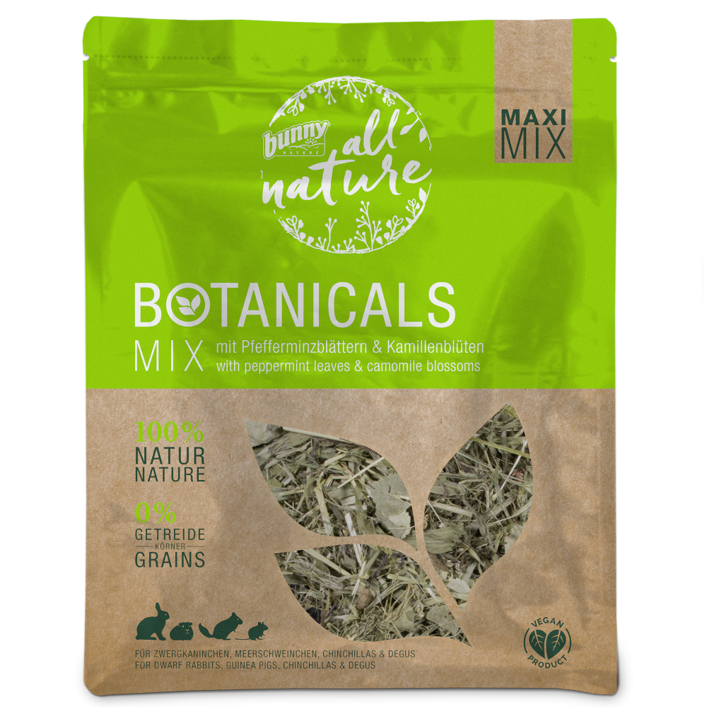 Bunny All Nature Botanicals Maxi Mix, liście mięty pieprzowej i kwiaty rumianku - 3 x 400 g