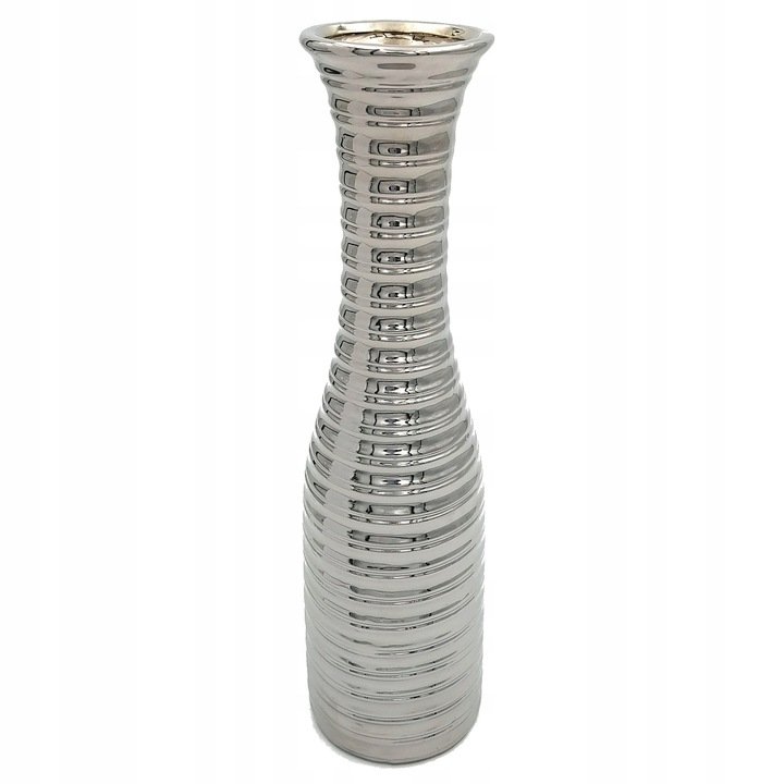 Wazon Ceramiczny Nowoczesny Flakon Na Kwiaty Srebrny 35 Cm Wysoki Glamour