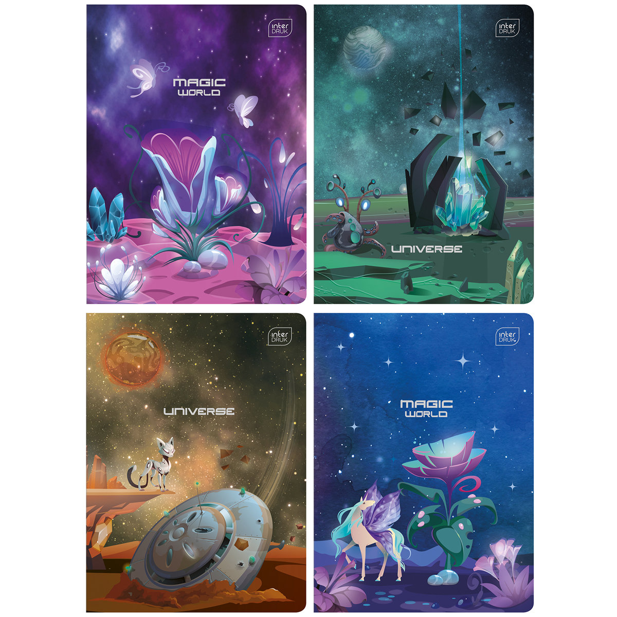 4X Zeszyt A5, 32 Kartki, Kratka, Metallic Fantazy, Interdruk