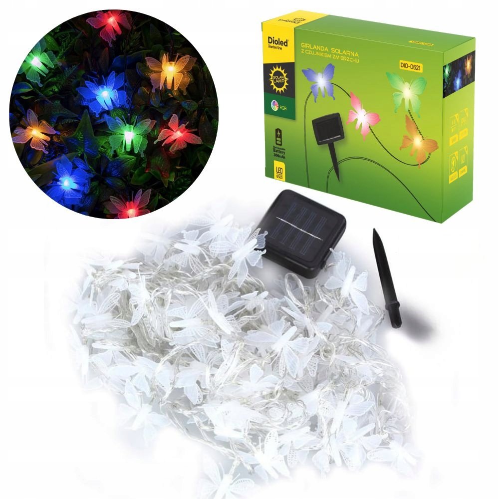 Girlanda Solarna Lampki Solarne Motylki 20Led Rgb Do Ogrodu Na Taras Balkon