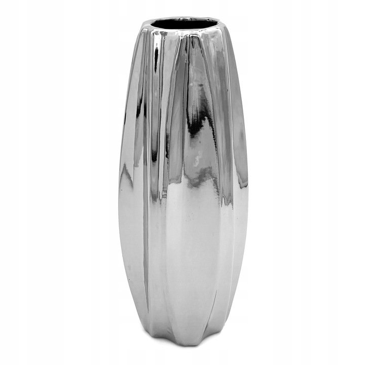 Wazon Ceramiczny Nowoczesny Flakon Na Kwiaty Srebrny 30 Cm Wysoki Glamour