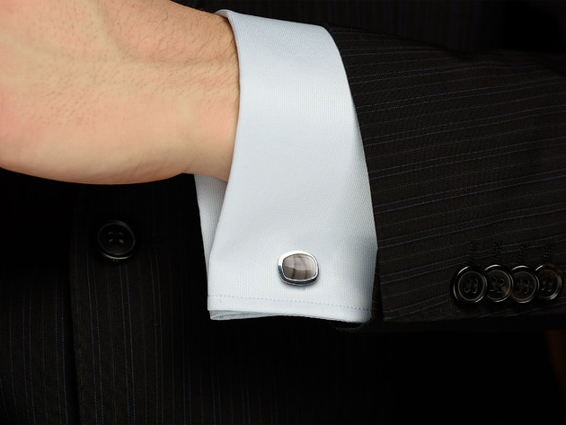 Męskie spinki do mankietów z krzemieniem pasiastym-owale