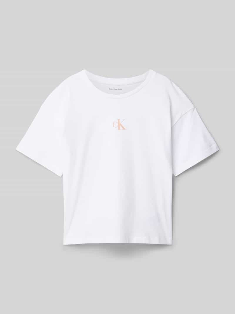 T-shirt o pudełkowym kroju z nadrukiem z logo i okrągłym dekoltem