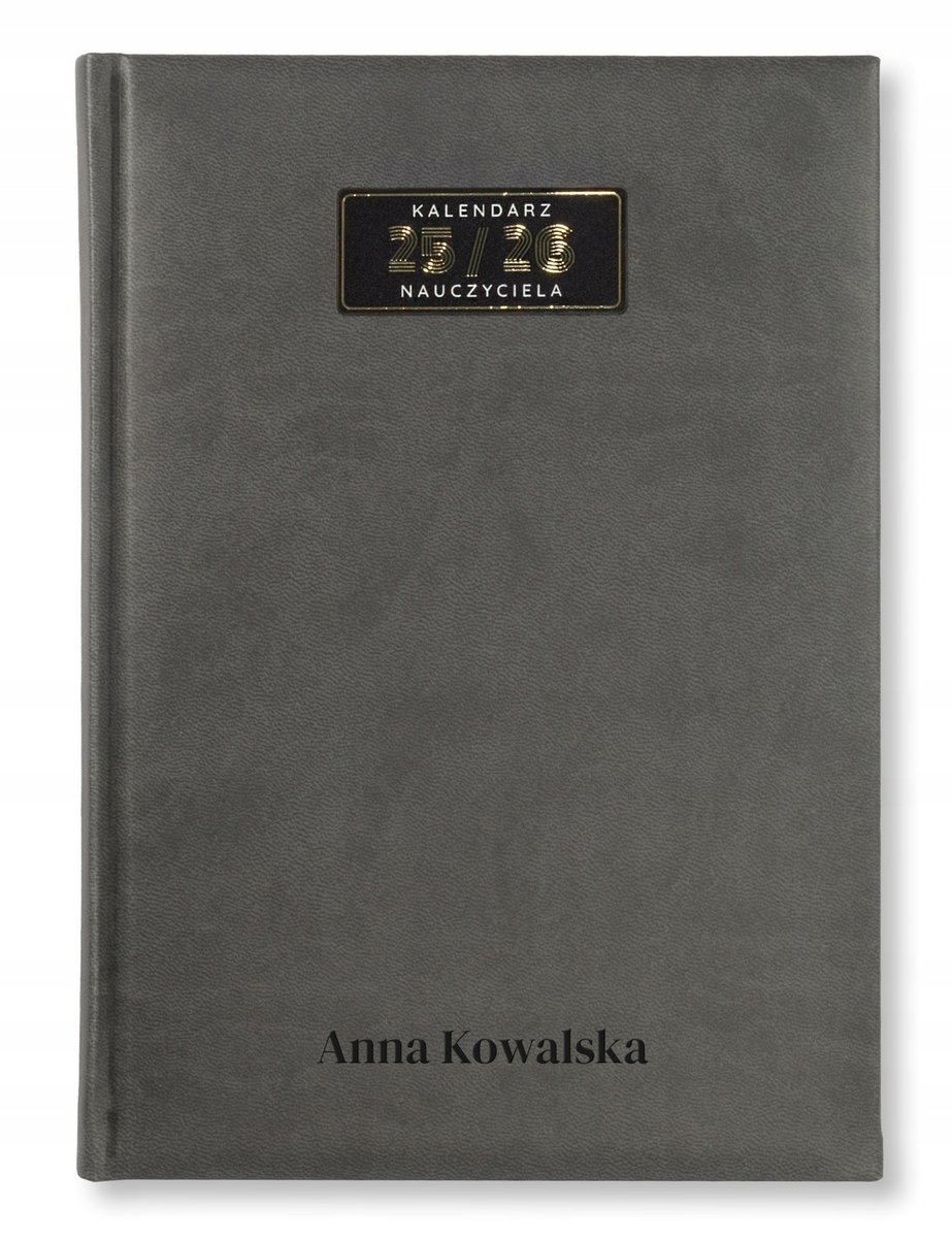 KALENDARZ NAUCZYCIELA 2025/2026 A5 TURY SZARY CHROM ZŁOTY + PERSONALIZACJA
