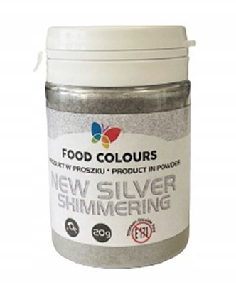 BARWNIK BROKAT SPOŻYWCZY W PROSZKU DO DEKORACJI TORTU URODZINY SREBRNY 20g