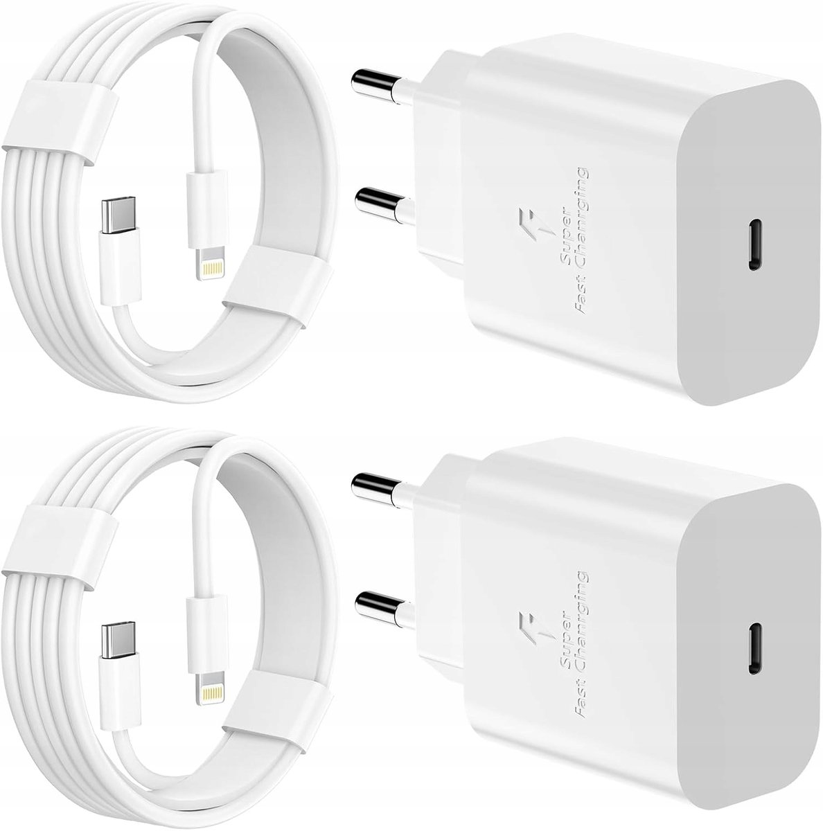 Ładowarka 2X Do Usb-C 20W, Mfi, Do Iphone 15, 14, 13 + 2X Kabel Lightning