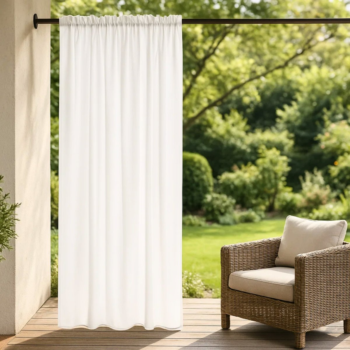 Biała Jasna Zasłona Tarasowa 140x250 Na Taśmie Wodoodporna GAIA