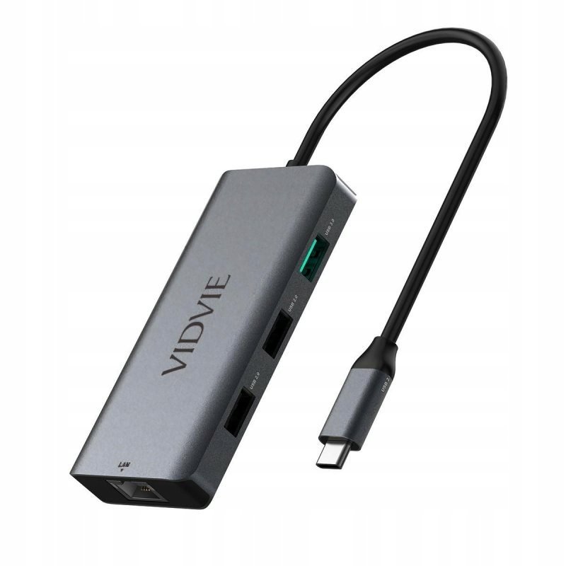 Adapter Hub Vidvie Hub01 1Xusb 3.0+2Xusb 2.0+1Xhdmi+1Xrj45+1Xpd+Type C Szar