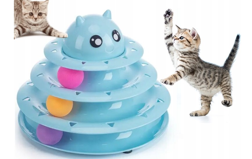 ZABAWKA INTERAKTYWNA DLA KOTA WIEŻA Z PIŁECZKAMI KULKAMI PIŁKI KARUZELA