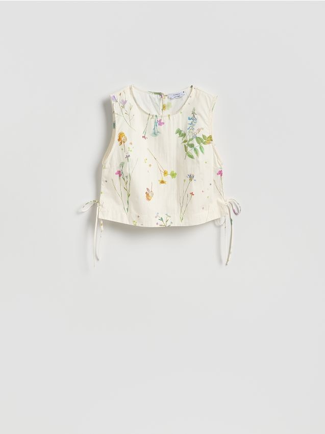 Reserved - Bawełniany top w kwiaty - wielobarwny