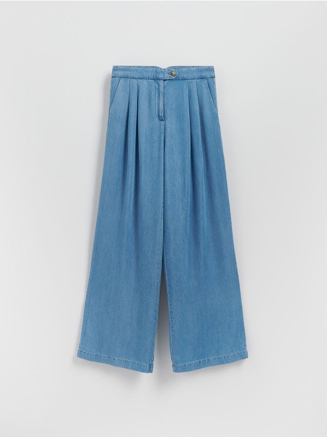 Reserved - Jeansy wide leg z lyocellu - niebieski