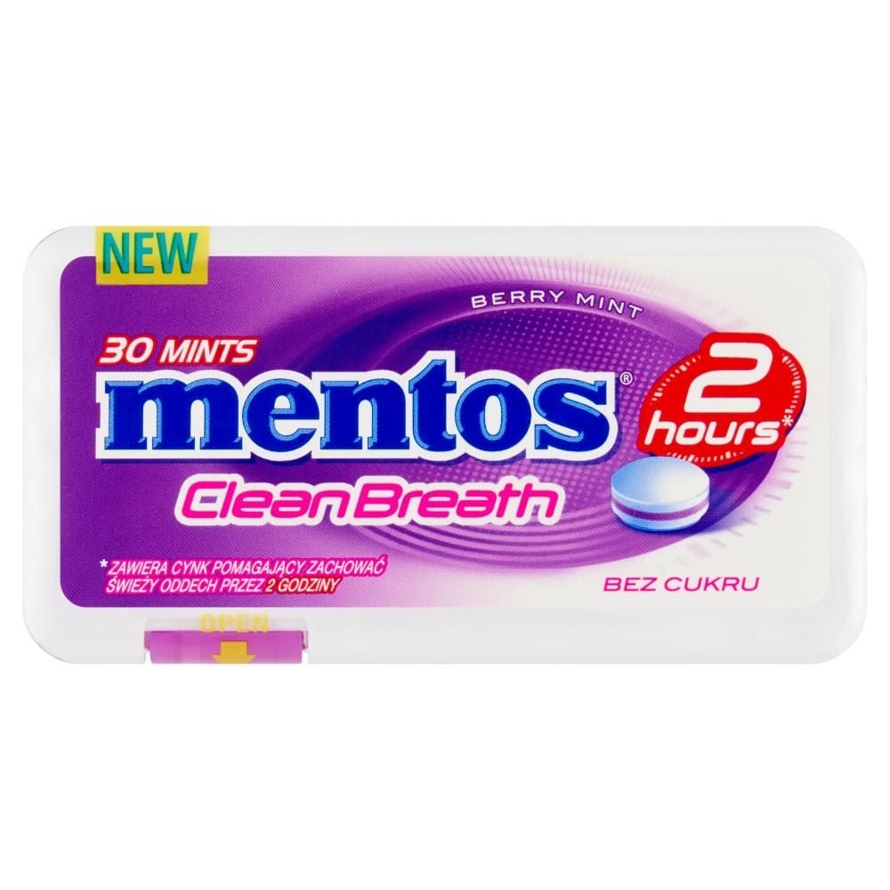 Mentos CleanBreath Berry Mint Odświeżające pastylki bez cukru 21 g (30 sztuk)