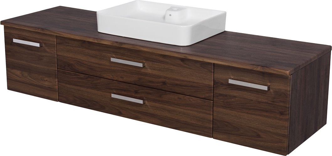 Szafka łazienkowa wisząca z umywalką nablatową 180 cm 50/2 Fokus kolor orzech