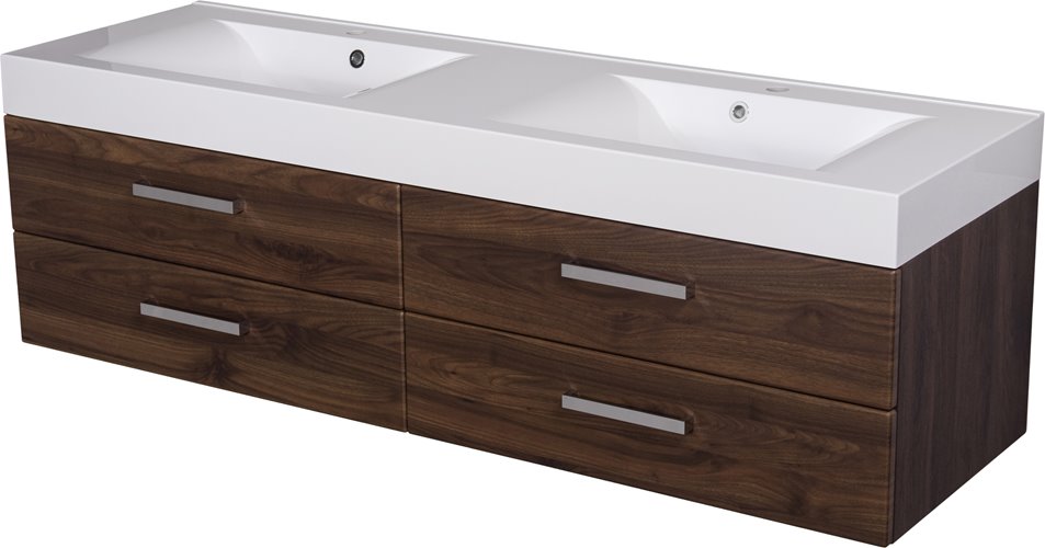 Szafka łazienkowa wisząca z umywalką 160 cm 50/4 Nela Fokus kolor orzech