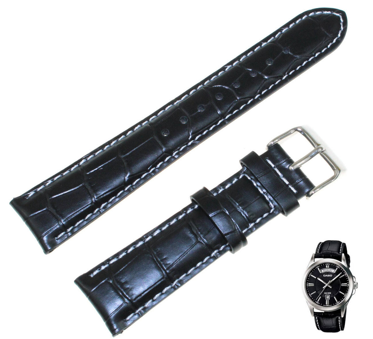 Skórzany pasek do zegarka Casio MTP-1381 czarny 20 mm