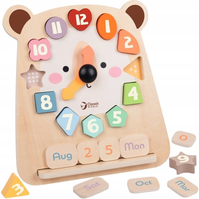 CLASSIC WORLD Zegar Miś Montessori Edukacyjny 3w1 Nauka Czasu Liczenia i Da