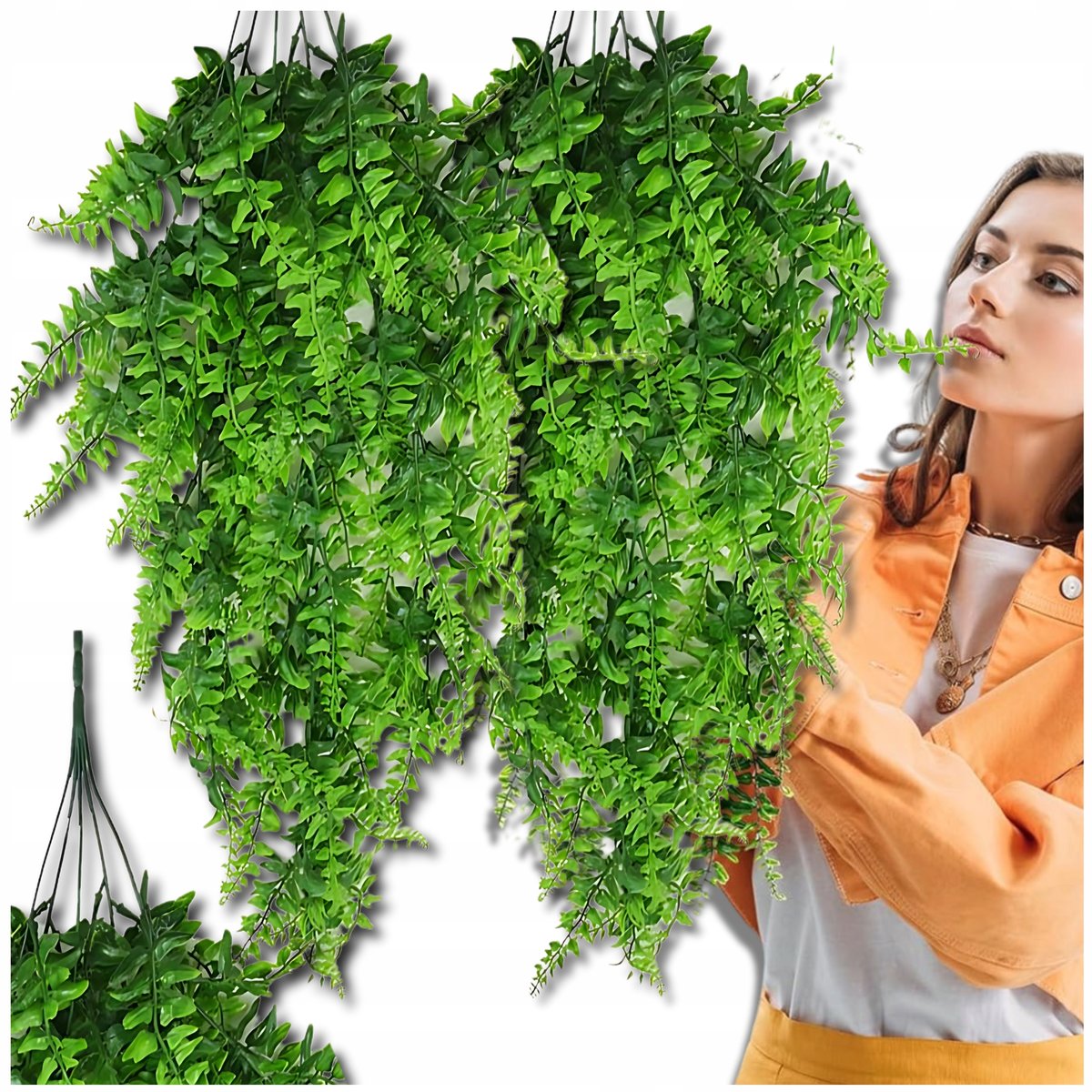 Sztuczna Paprotka zestaw 2szt zielony kwiat wiszący dekoracja 82 cm paproć
