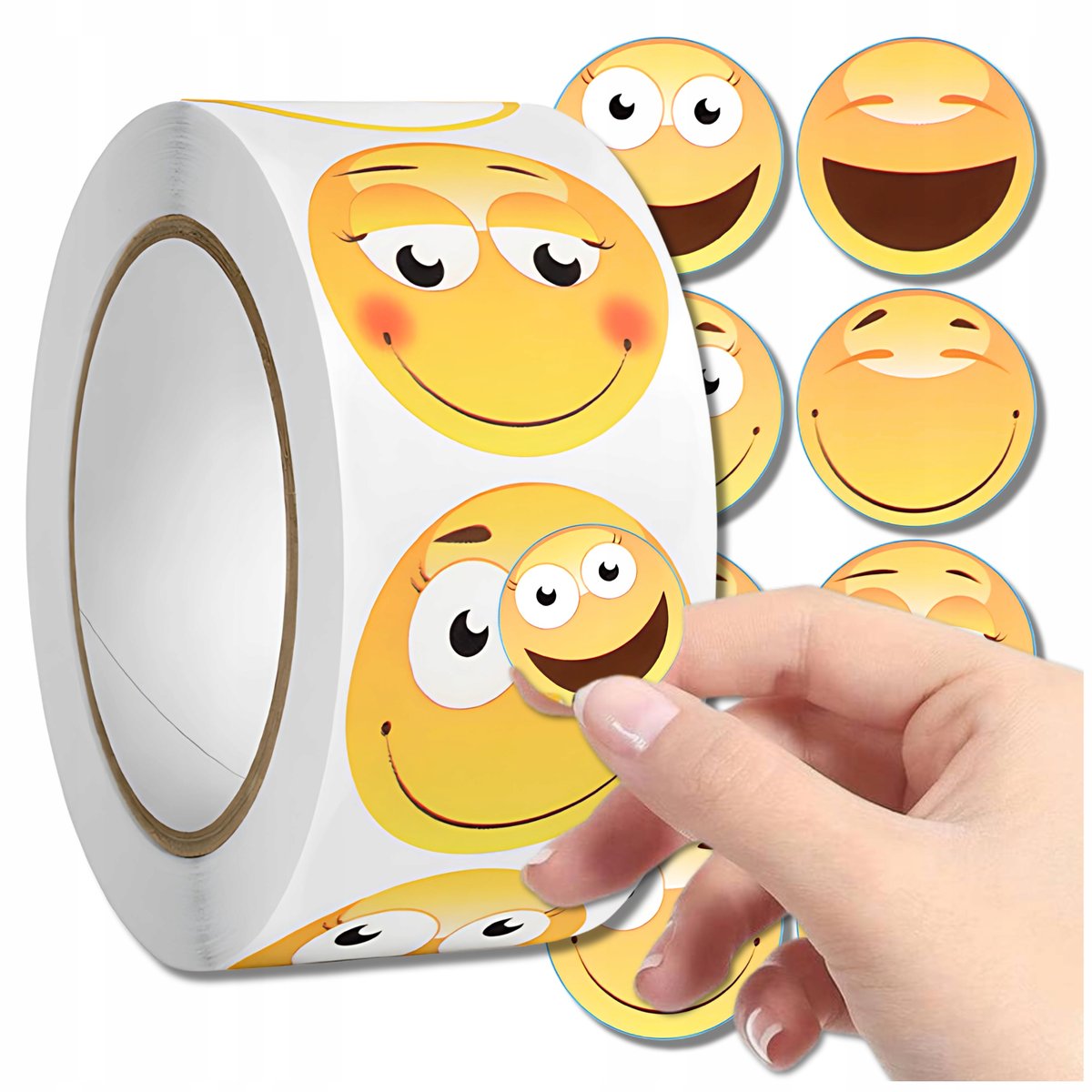 Naklejki Emoji Kolorowe Na Rolce 500 szt. Buzia DIY Dla Dzieci MOTYWACYJNE