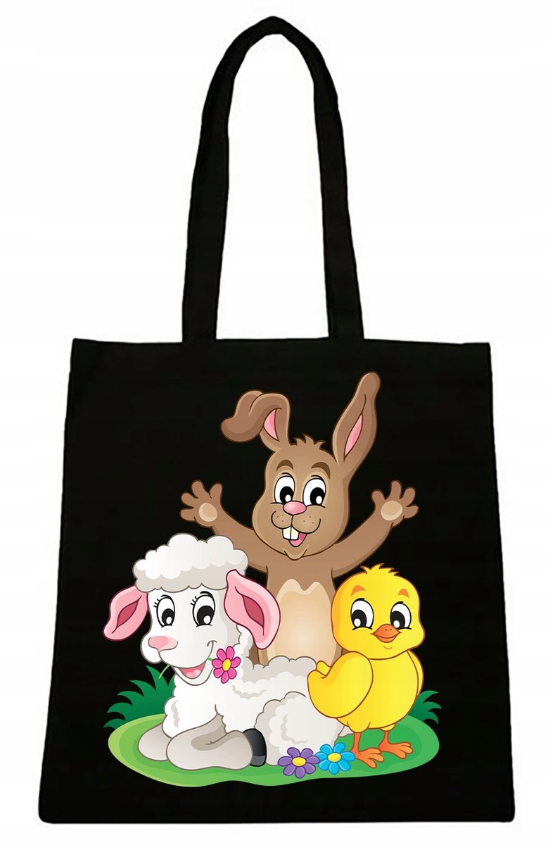 TORBA CZARNA NA RAMIĘ ŚWIĄTECZNA WIELKANOC ZAJĄC