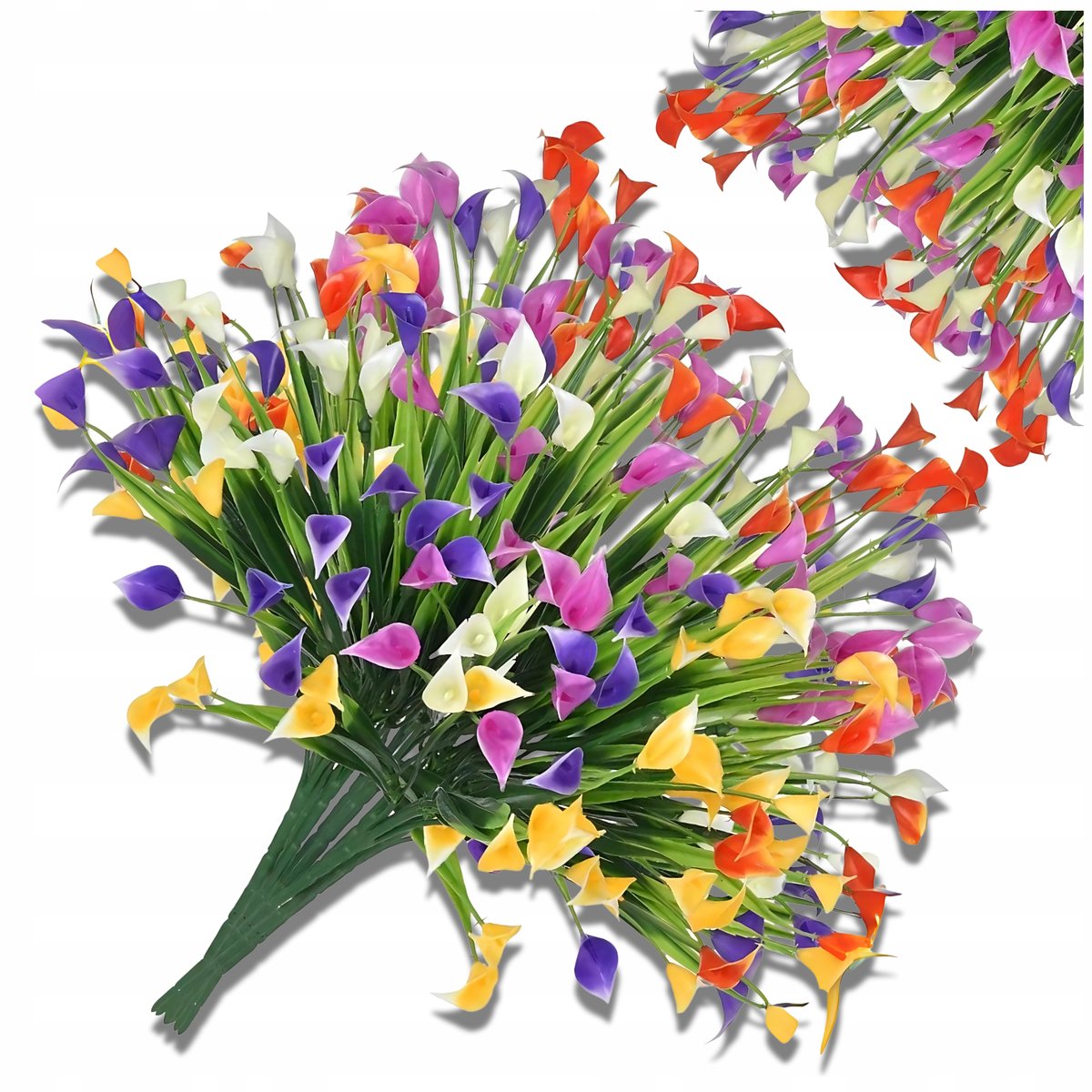 Sztuczne KWIATY kolorowe Lilie Dekoracja 5x Bukiet Gałązka Kalia Do Wazonu