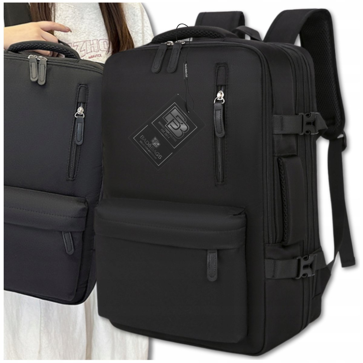 Plecak czarny do samolotu podróżny bagaż podręczny USB BAD&BAGS biznesowy