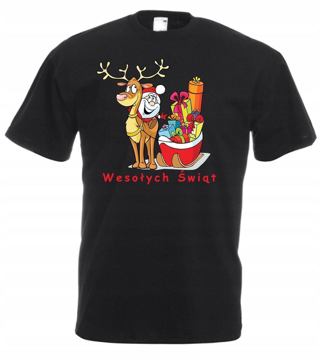 KOSZULKA CZARNA ŚWIĄTECZNA MIKOŁAJA RENIFER L