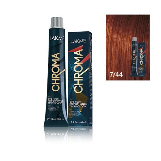 Lakme Chroma, farba do włosów o łagodnej formule, 7/44, 60ml