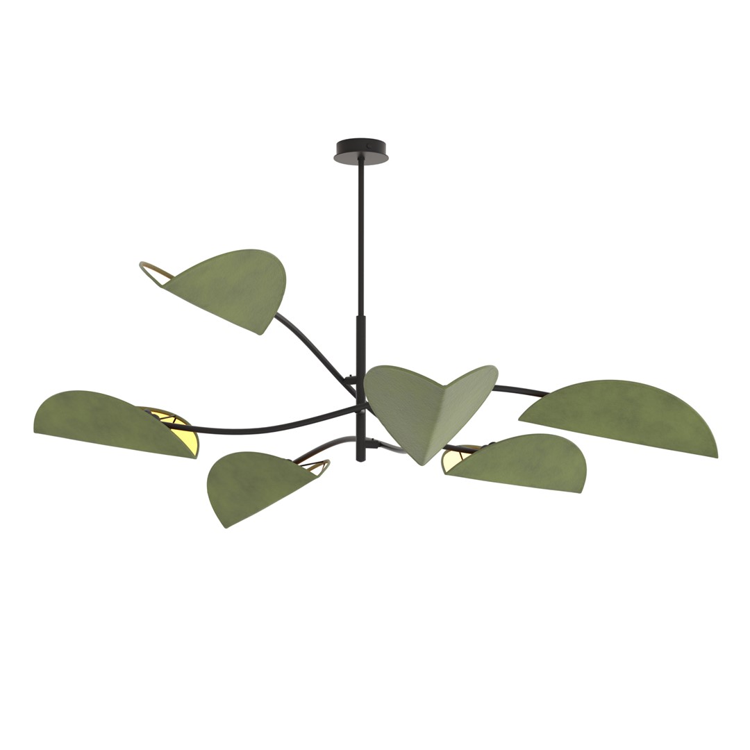 Okazała lampa sufitowa, zielone liście 1461/6 z serii LOTUS 6 BL GREEN