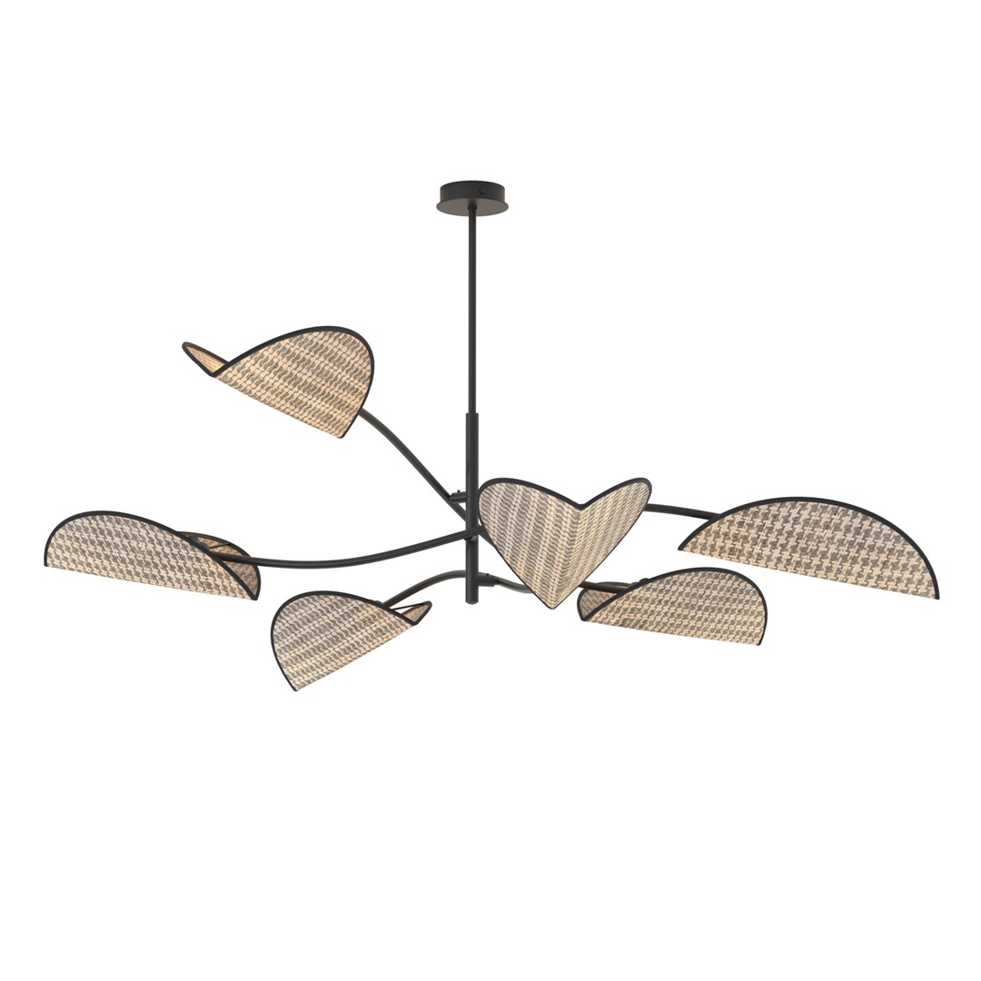 Lampa sufitowa, czarny-rattan 1463/6 z serii LOTUS 6 BL NATURAL