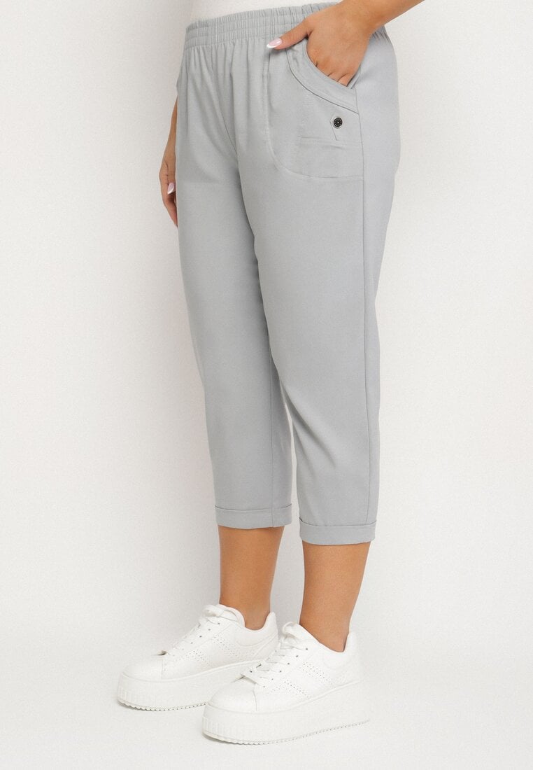 Szare Spodnie z Wiskozą Ozdobione Kieszeniami Liranta