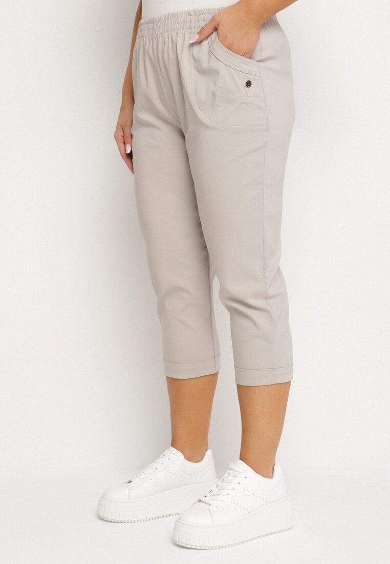 Jasnobeżowe Spodnie z Wiskozą Ozdobione Kieszeniami Liranta