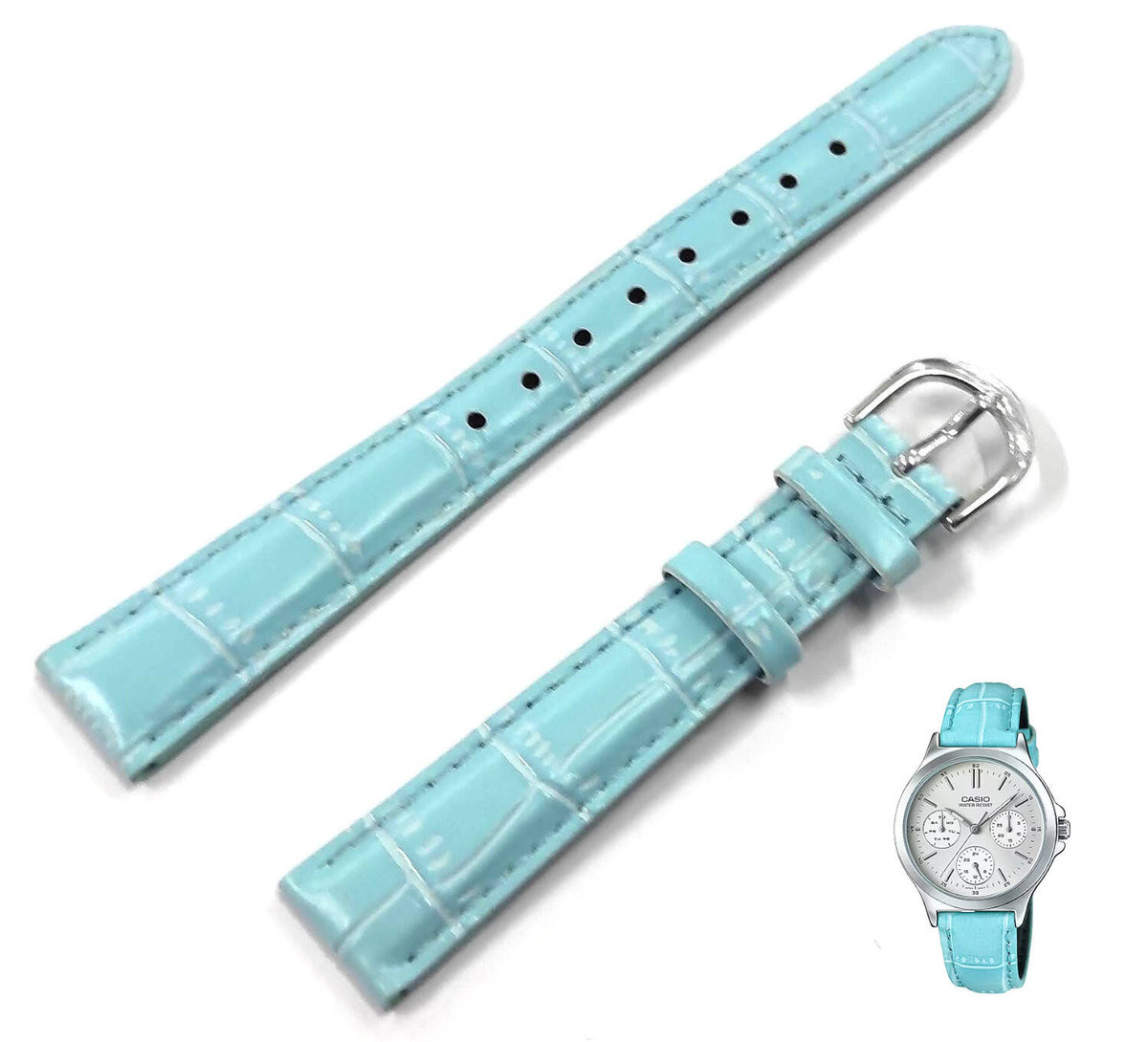 Skórzany pasek do zegarka Casio LTP-V300L niebieski 15 mm