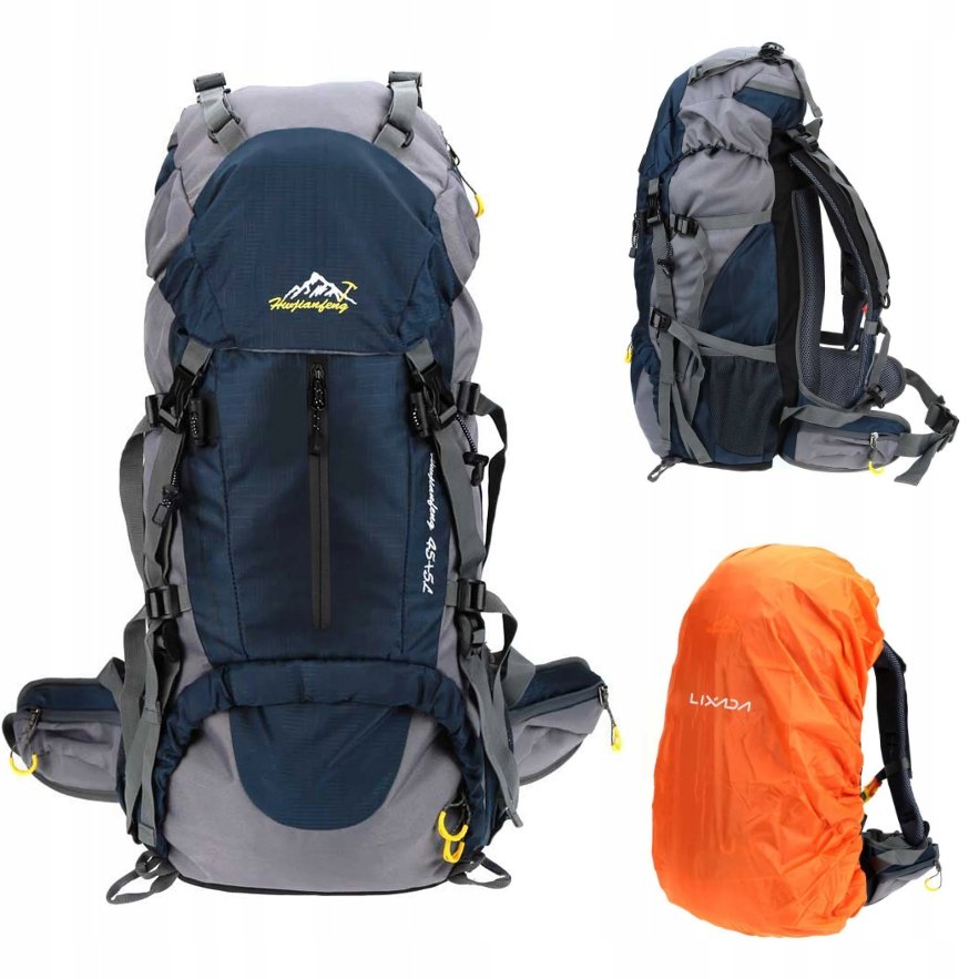 Plecak turystyczny 45+5l Climber 1 GRANATOWY z pokrowcem trekkingowy w góry