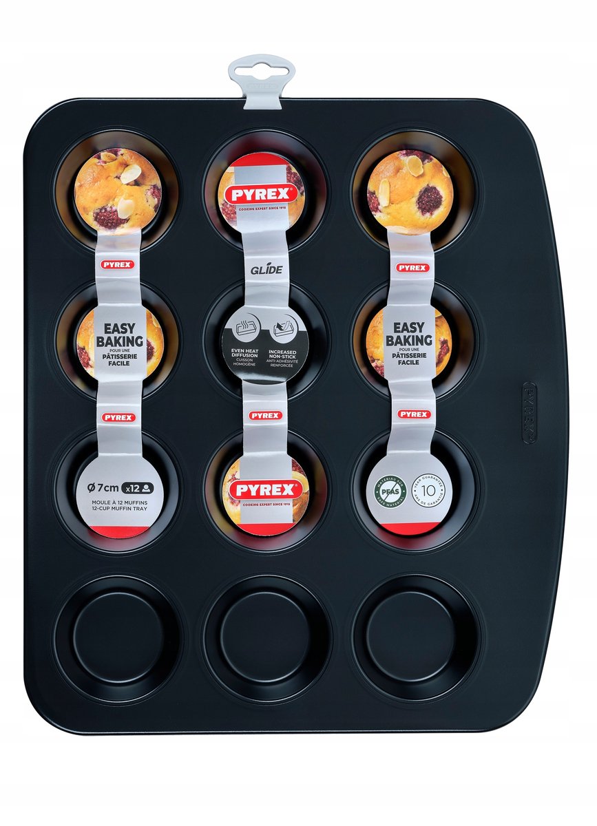 Forma do muffinek babeczek 12 PYREX prostokątna GLIDE Ø 7 cm (36x31 cm zew)