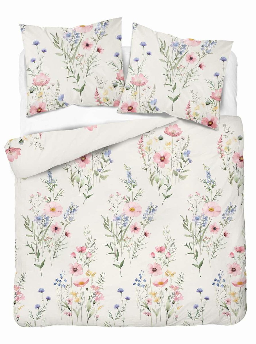 Pościel Biała W Kwiaty Łąkowe Akwarelowe – 220X200 – Kolekcja Naturalis