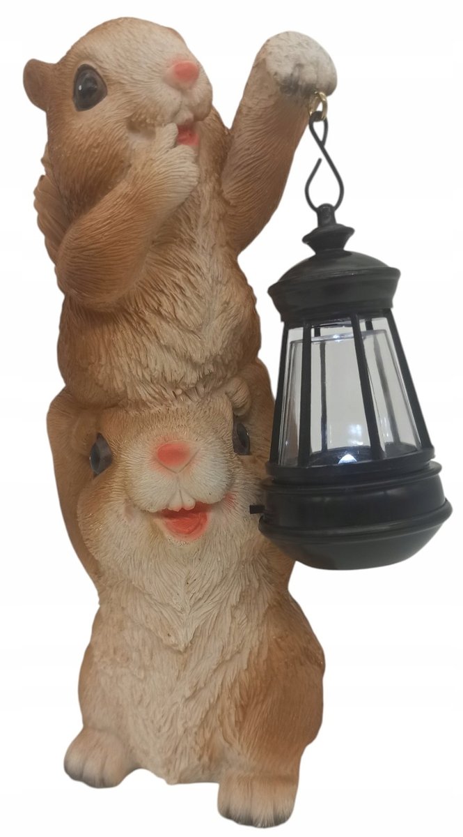 FIGURKA KRÓLIKI Z LATARNIĄ KRÓLIK LED OZDOBA OGRODOWA PREZENT 19 cm
