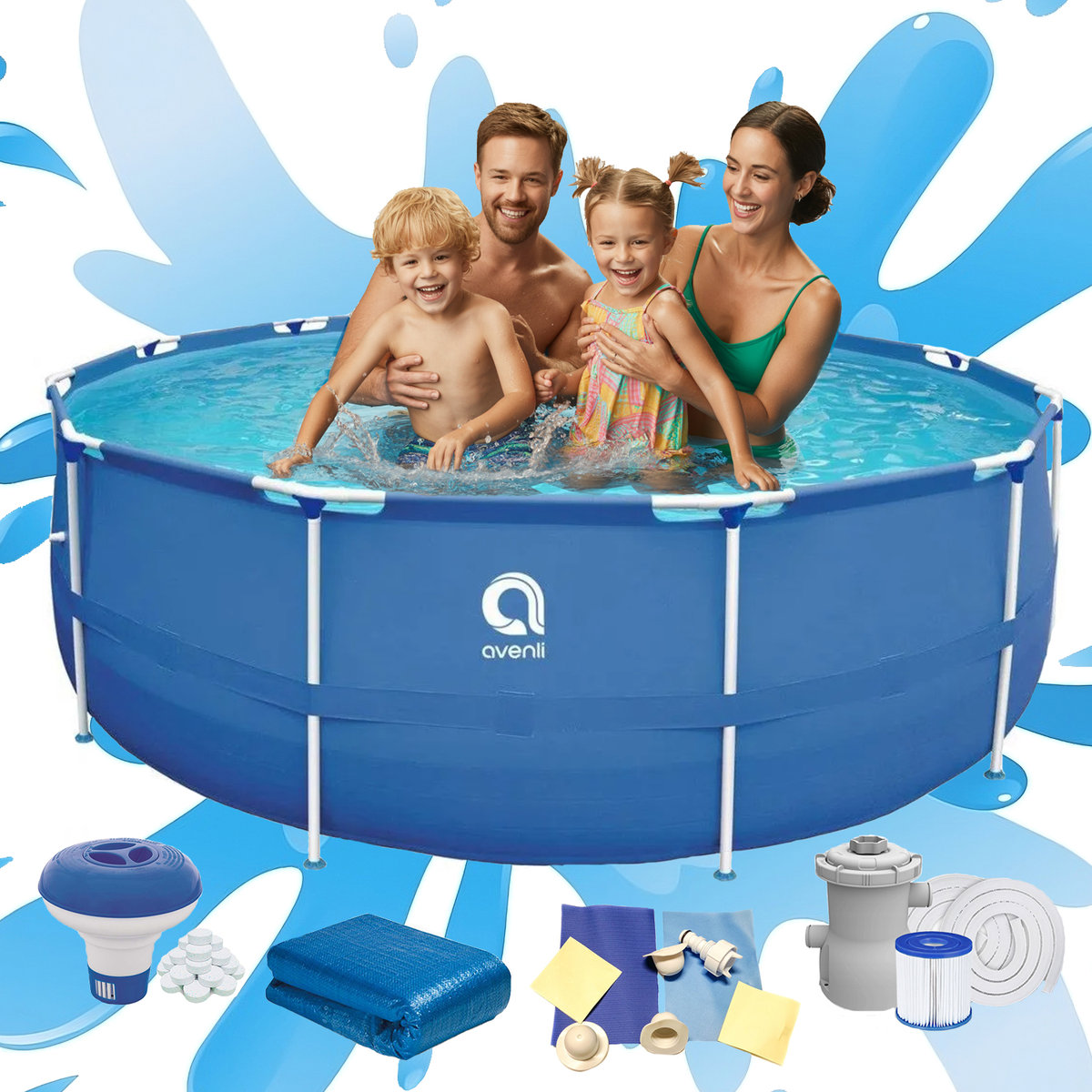 Avenli Basen Ogrodowy Stelażowy 366X76 Cm 19W1 Zestaw Pompa Mata Filtr + Akcesoria