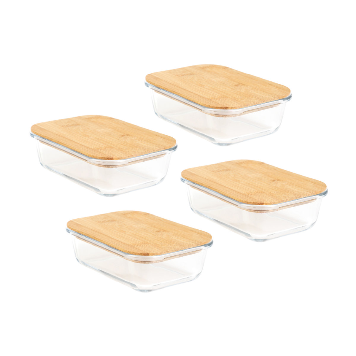 Homla Zestaw 4X Pojemnik Bambou Szklany Z Bambusową Pokrywką Duży 0,9 L
